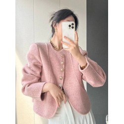 Elegant Tweed Jacket Women Fashion Sweet Single Breasted Coat