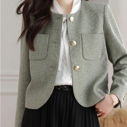 Chic Tweed Jackets Casual Fashion Long Sleeve Elegant Coat