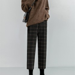 Checkered Plaid Wide Leg High Waist Straight Capris Wild Trousers